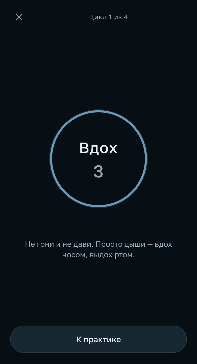 Экран «Таймер»: проводник дыхания и фаз